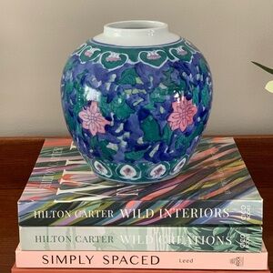 Vintage Blue and Pink Floral Vase
